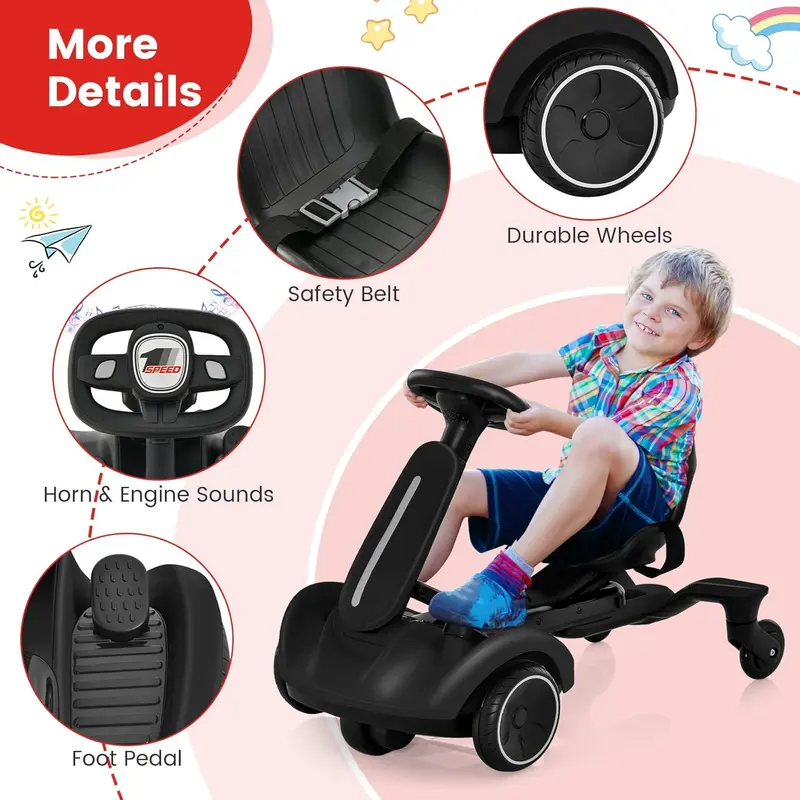 Costzon 6V Electric Ride On Car - Kids Drift Go Kart for 3+, 360-Degree Spin, 2-Position Adjustable Seat (Up-Down/Front-Back), 2.6-3 MPH Max Speed, Horn & Engine Sounds, Outdoor Kids Stuff, Cool Gifts for Toddlers, Kids Outdoor Play, Outdoor Gadgets