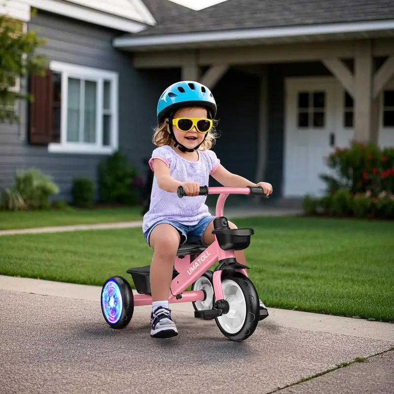 Umatoll Tricycle for Toddlers 2-5 Year Old boy&gril gifts，2-5 Year Birthday gifts, Adjustable Toddler Bike with Light Up Wheels Durable Carbon Steel Frame & Dual Baskets for Outdoor Fun，babies Christmas gifts, #DealsForYouDays