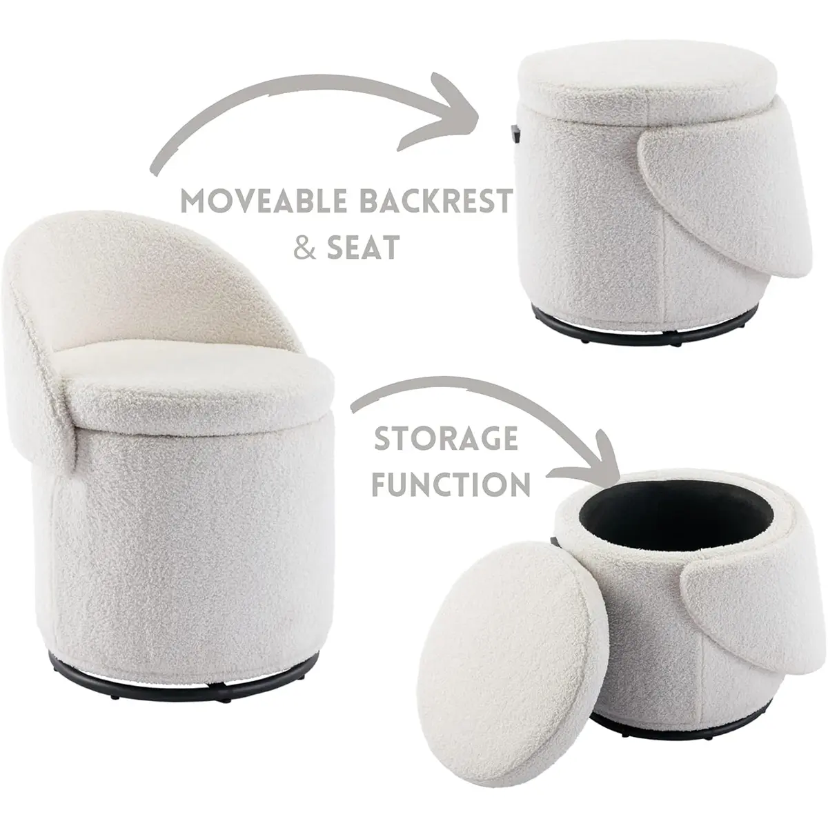 CHAIRUS 3-in-1 Sherpa Swivel Storage Stool