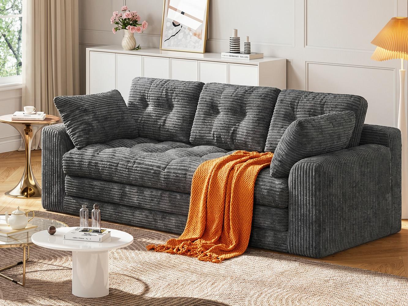 Raybee 2-3 Seater Folding Convertible Sofa Bed, Boneless Pull-Out Sleeper Sofa with Pillows, Tufting Corduroy Upholsted Foldable Floor Couch Comfy Lounge with High Resilience & High Density Foam for Small Space Living Room Bedroom, Black, Gray, White Raybee 2-3 Seater Folding Convertible Sofa Bed, Boneless Pull-Out Sleeper Sofa with Pillows, Tufting Corduroy Upholsted Foldable Floor Couch Comfy Lounge with High Resilience & High Density Foam for Small Space Living Room Bedroom, Black, Gray, White