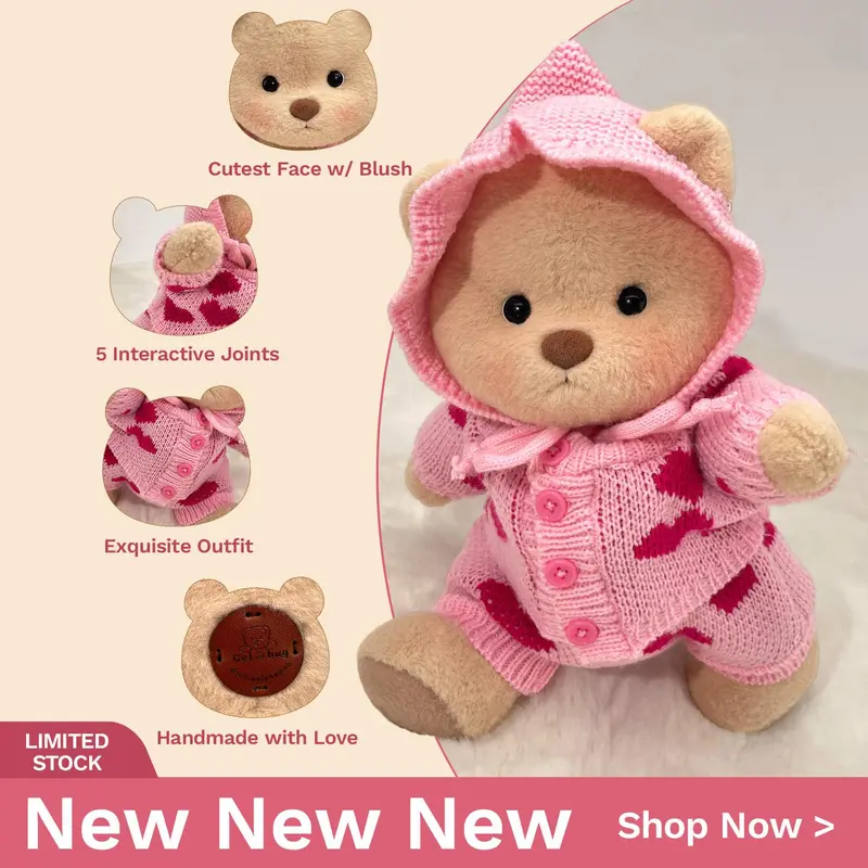 Dress Up Teddy Bear | Getahug 12 Inches Stuffed Animal for Collectible Toy Gift, Summervibes,Interchangeable Outfits Mink Hat,Blue shark,Pink Dino,Fluffy Elephant & Love Heart Sweater,Moderate Size Plushies Toy