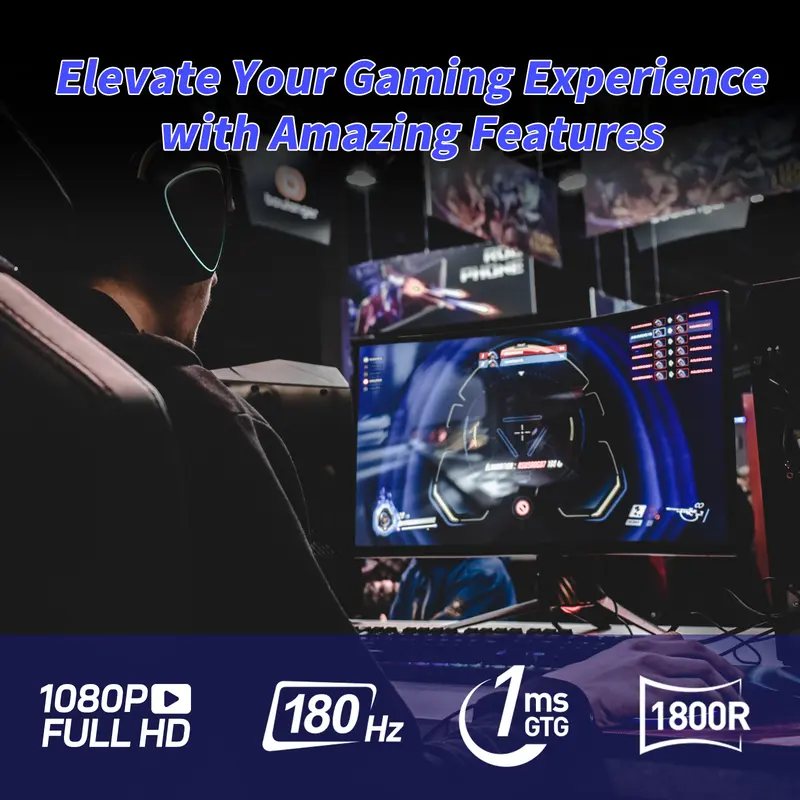 New 24" Curved Gaming Monitor, FHD 1080P, 180Hz Refresh Rate, 1ms Response, AMD FreeSync, Ultra-Slim Design, HDMI/DP, VESA Mountable 