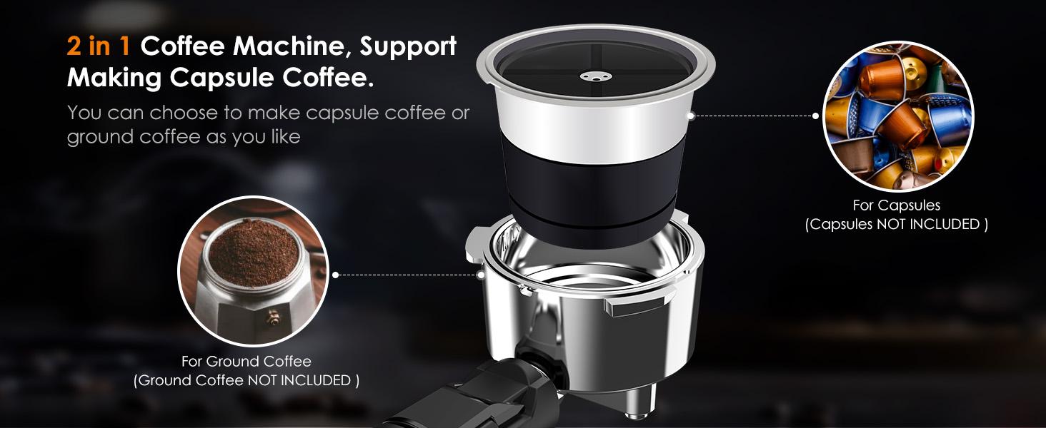 【SummerVibes】COWSAR Espresso Machine 20 Bar, Semi-Automatic Coffee Maker with Milk Frother Steam Wand, Nespresso Capsule Compatible, 45 oz Removable Water Tank for Cappuccino, Latte, Home,1350W
