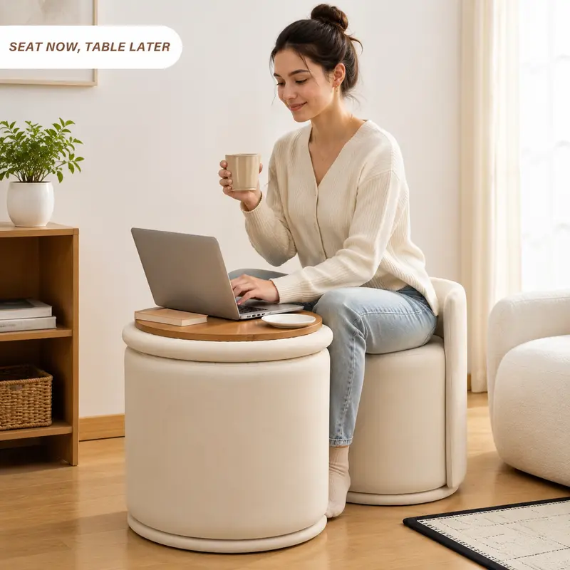 360° Swivel Upholstered Multifunctional Vanity Stool - Cloud-Soft Velvet Ottoman with Storage, Movable Footstool with Storage, Space-Saving Living Room Furniture for Bedroom Vanity Routines