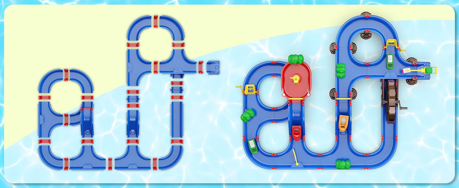 VATOS 2-Tier Watermill Summer Water Table, 124 PCS DIY Water Table with Water Pump Toys for Toddlers 3-5 4-7 Years Old, Fun Water Playset Outdoor Water Summer Toys for Backyard, Beach, Balcony, Garden,SummerVibes