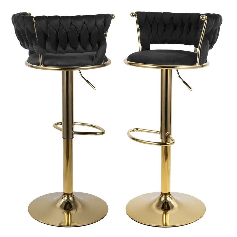 Velvet Bar Stools, Counter Height Bar Stools with Low Back, Gold Swivel Bar Stool for Kitchen Island, 360° Swivel Bar Chairs for Kitchen Island,Bar Pub