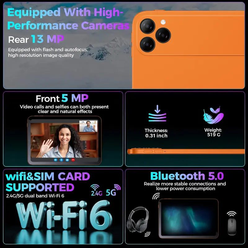 Back To School Android 10.1" Tablet Bundle, 8 + 256, Extended Storage Supported, w/ Keyboard Mouse Stylus for Notes, Classes, Streaming & Campus Life