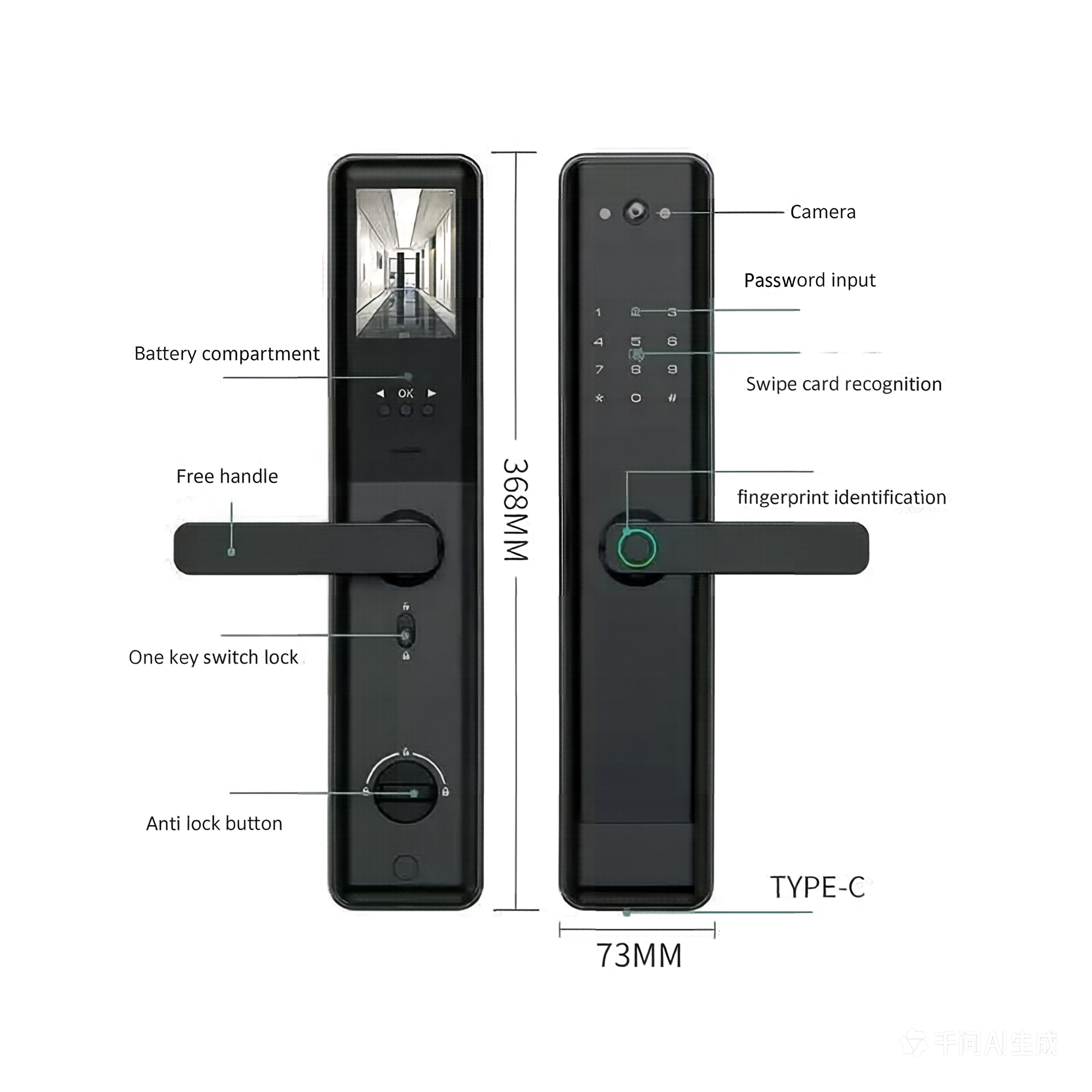 Cat-eye visual fingerprint lock with camera for remote home security, wooden door graffiti smart lock
