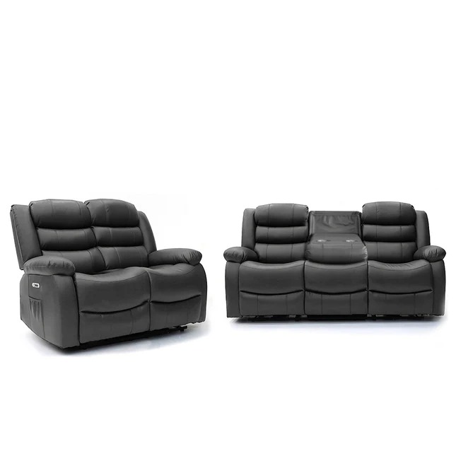 Black Electric Recliner Suite with Drinks Tray