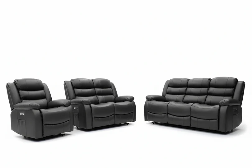 Black Electric Recliner Suite with Drinks Tray