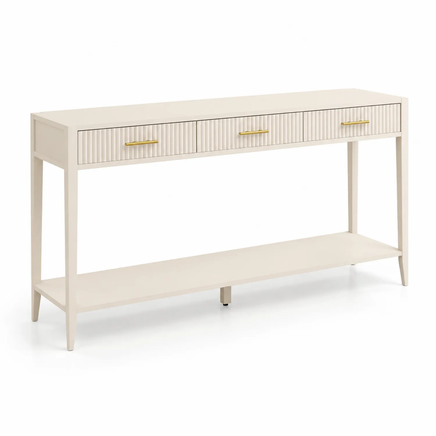 Consolle Rettangolare in MDF con Tre Cassetti Beige-Veltrivoqor