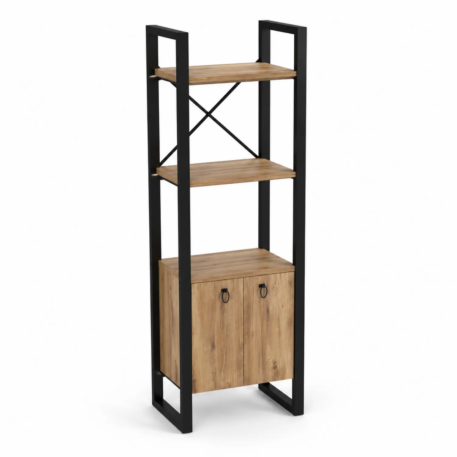 Scaffale in Legno e Metallo con Ripiani e Ante 180x60x30 cm-Veltrivoqor