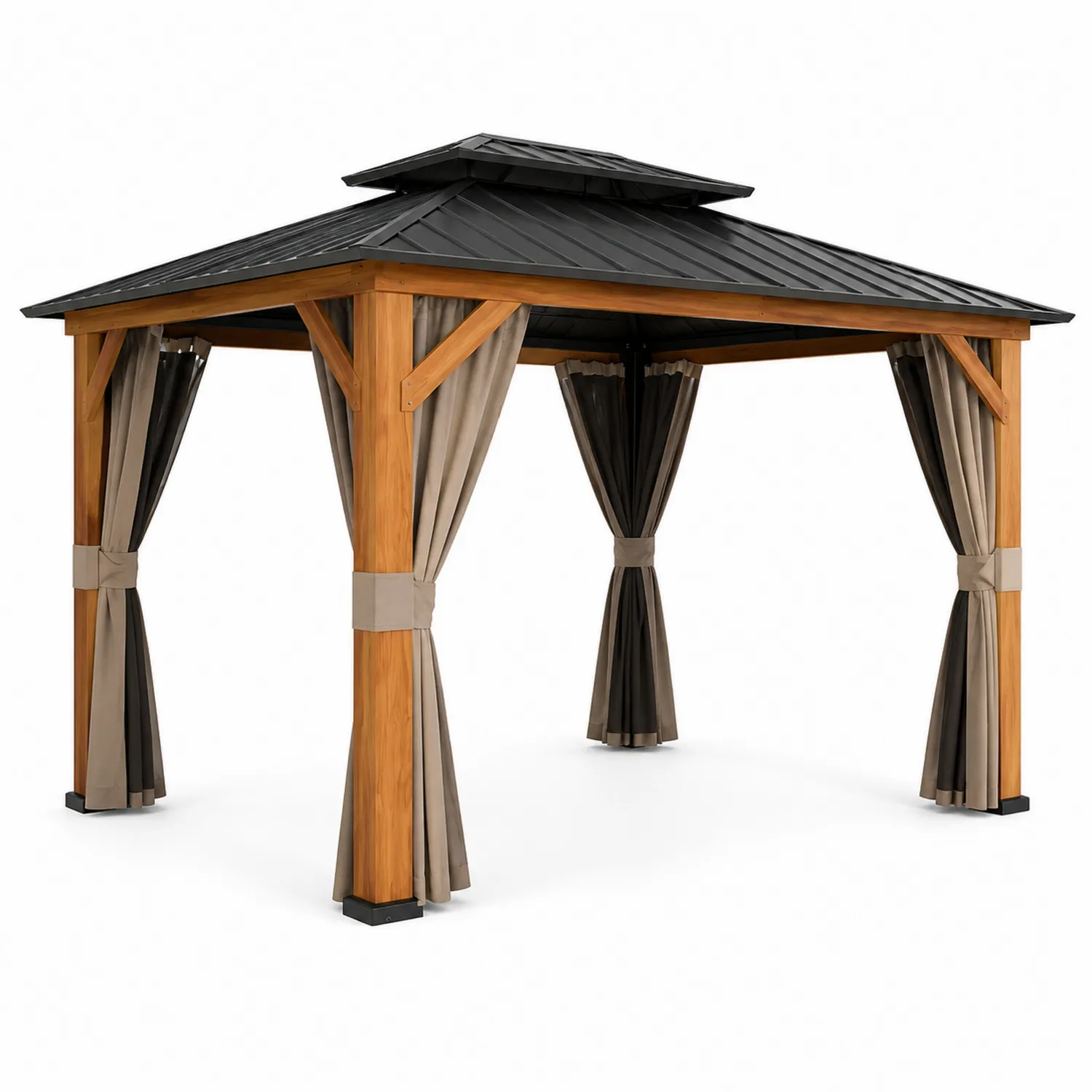 Gazebo in Legno con Tetto in Metallo Zincato 300x300 cm-Veltrivoqor