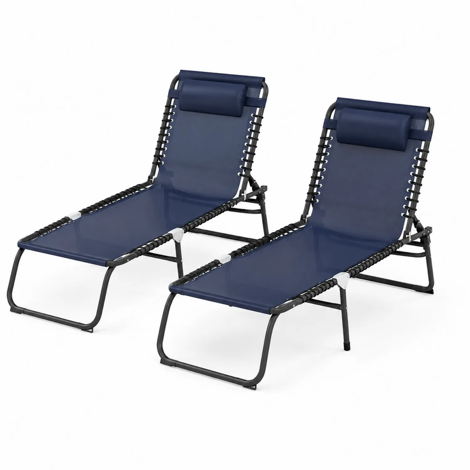 Set di 2 Lettini Prendisole Pieghevoli in Acciaio e Textilene Blu-Veltrivoqor