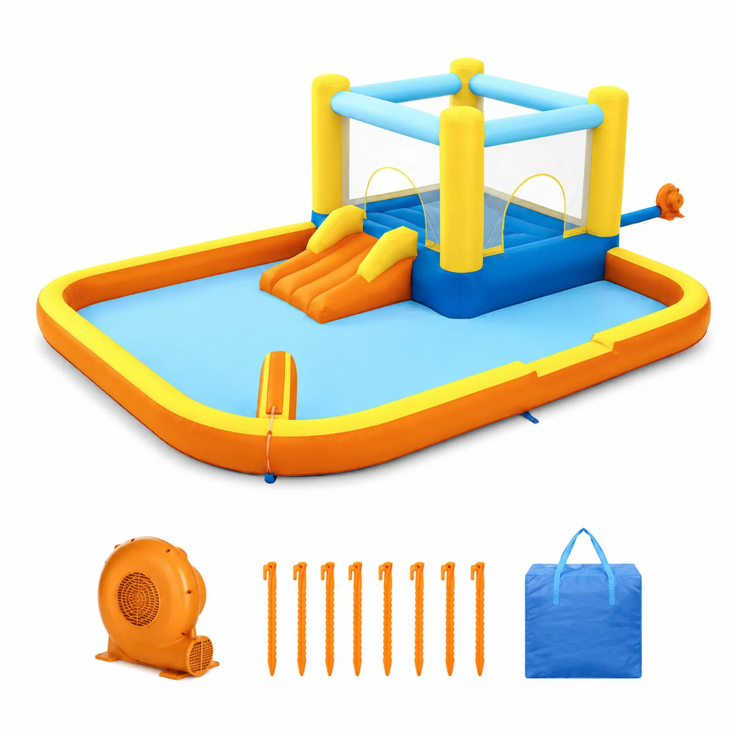Scivolo gonfiabile per bambini con piscina in tessuto PVC Arancione/Giallo/Blu-Veltrivoqor