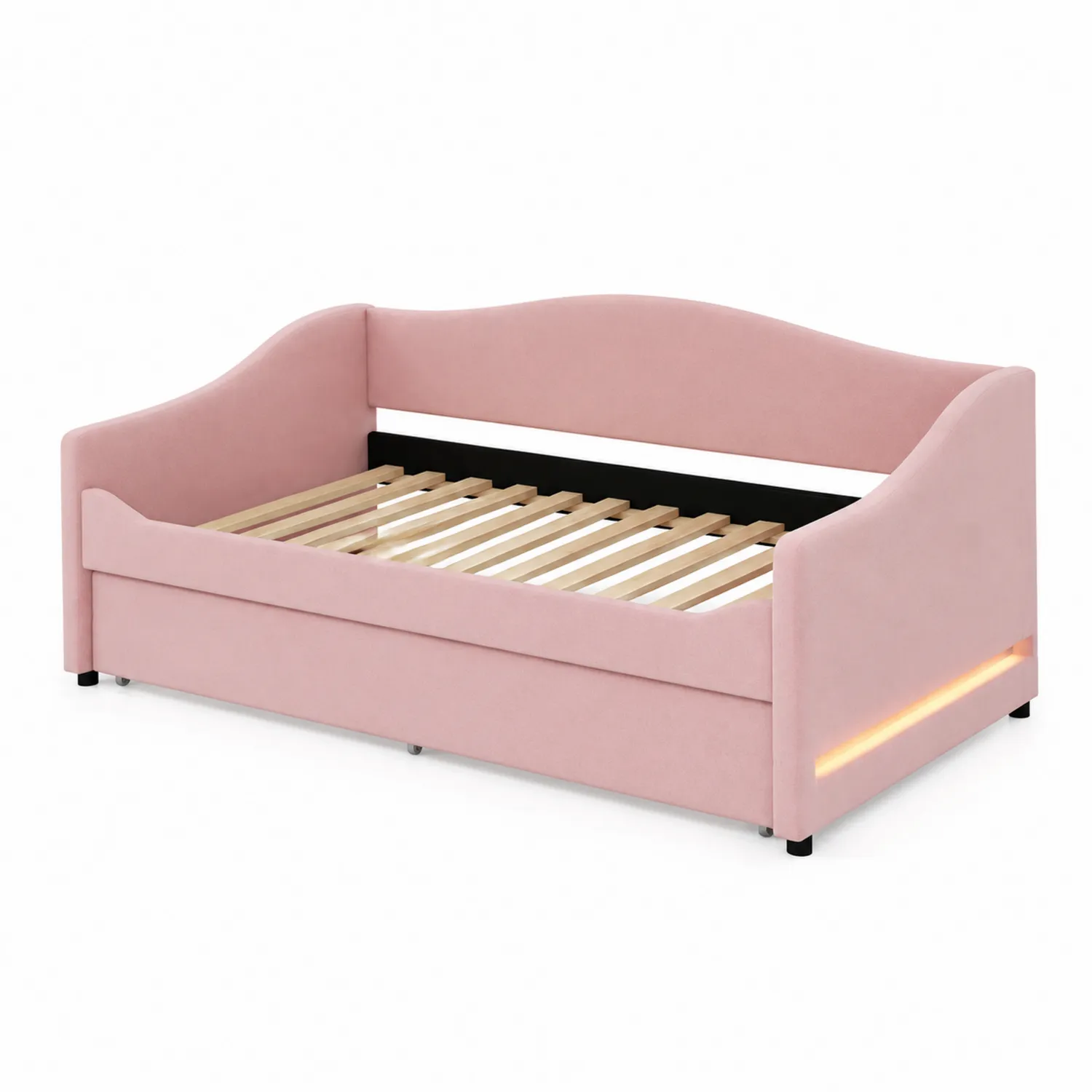 Letto in tessuto rosa 200x90 cm con rete a doghe-Veltrivoqor