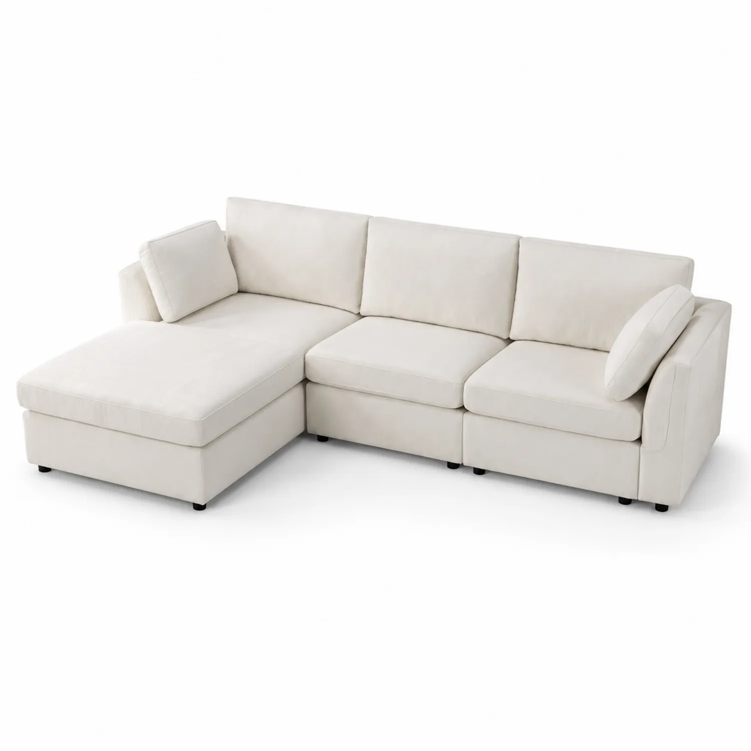 Divano Angolare Modulare in Tessuto Poliestere Beige-Veltrivoqor