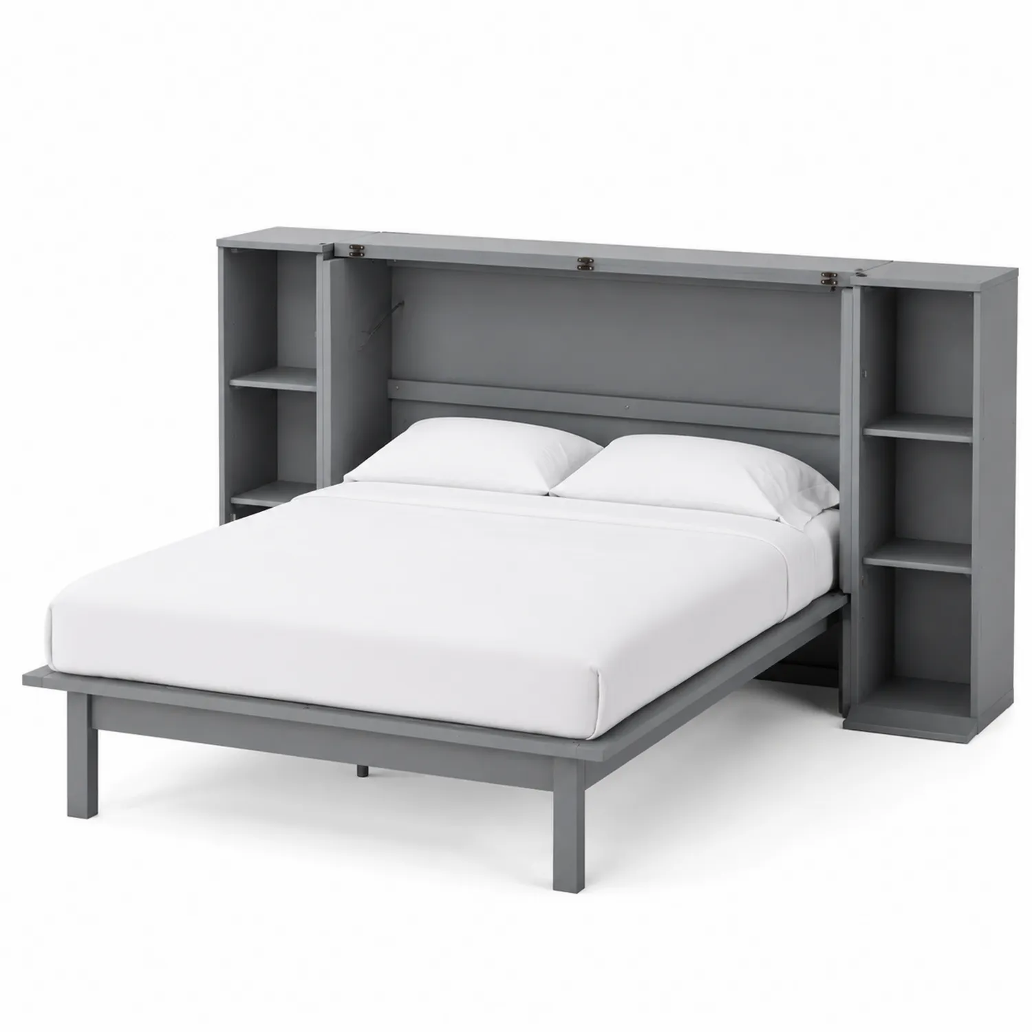 Letto a scomparsa matrimoniale in legno di pino grigio con libreria-Veltrivoqor