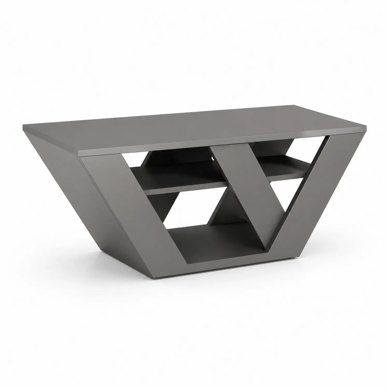Tavolino TV rettangolare in metallo grigio 40x100x50 cm-Veltrivoqor