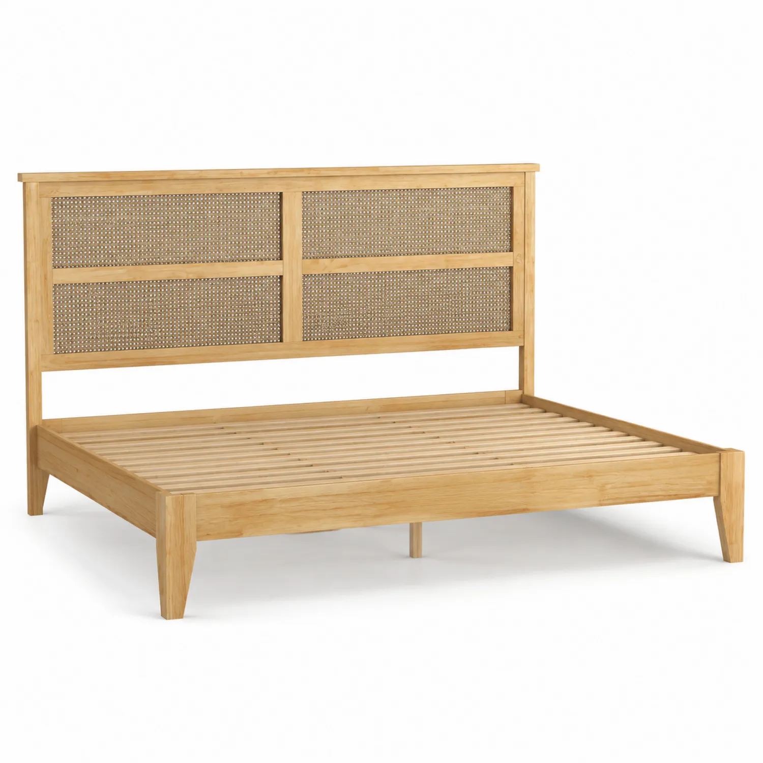 Letto Matrimoniale Legno e Rattan Rovere Chiaro 200x160 cm-Veltrivoqor