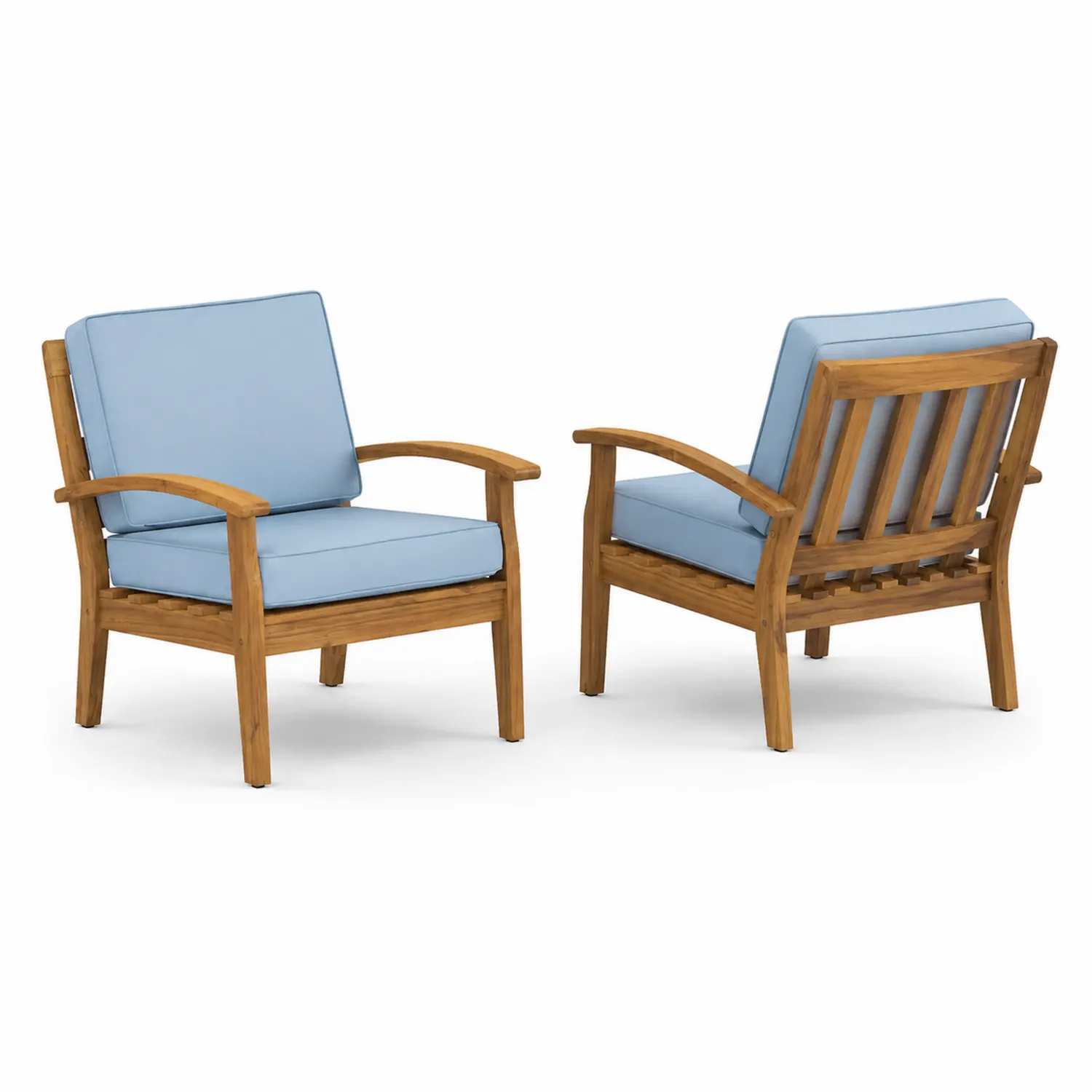 Set di 2 Poltrone in Legno di Teak con Cuscini in Tessuto Azzurro-Veltrivoqor