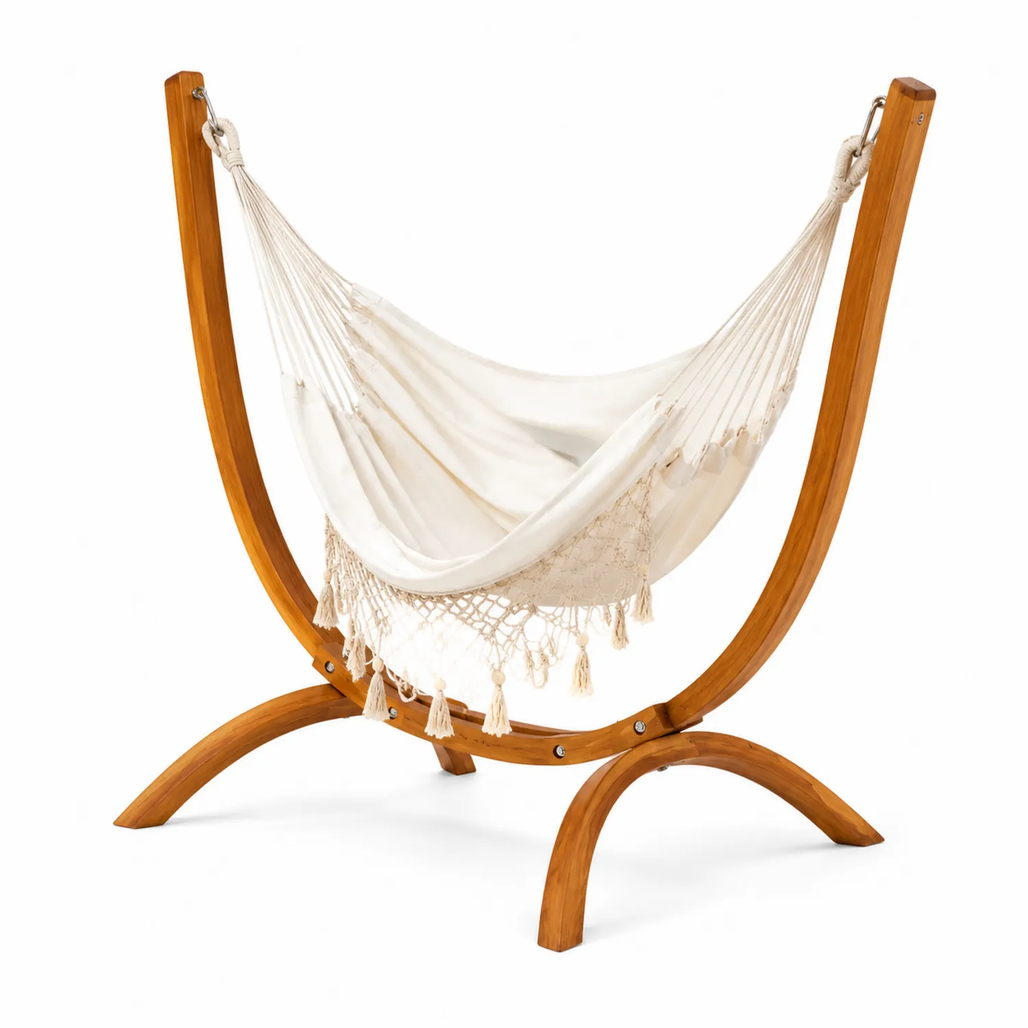 Amaca con Struttura in Legno e Cotone Beige-Veltrivoqor