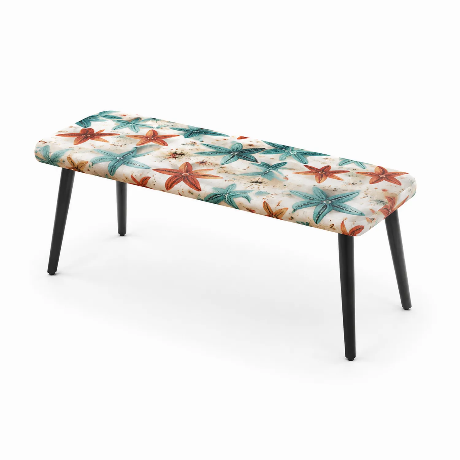 Panca in tessuto con motivo stelle marine, gambe in metallo, 120 cm-Veltrivoqor