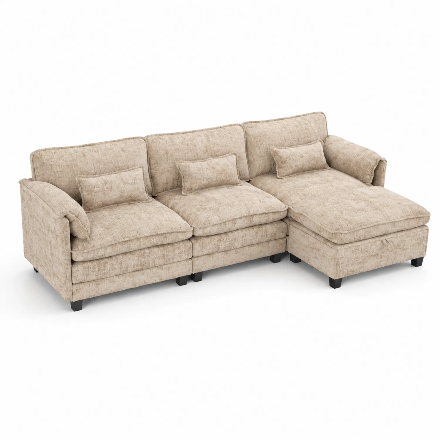 Divano angolare 3 posti con chaise longue in tessuto di poliestere beige-Veltrivoqor