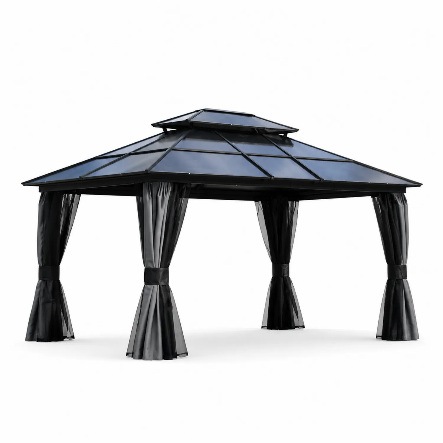 Gazebo rettangolare in alluminio 300x400 cm con tetto in policarbonato Nero-Veltrivoqor