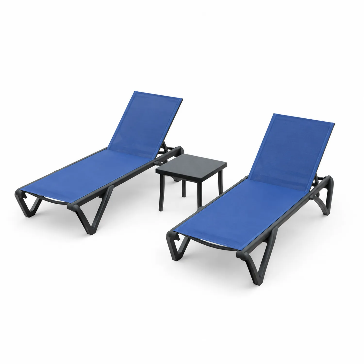 Set di lettini in metallo con tavolino colore blu-Veltrivoqor