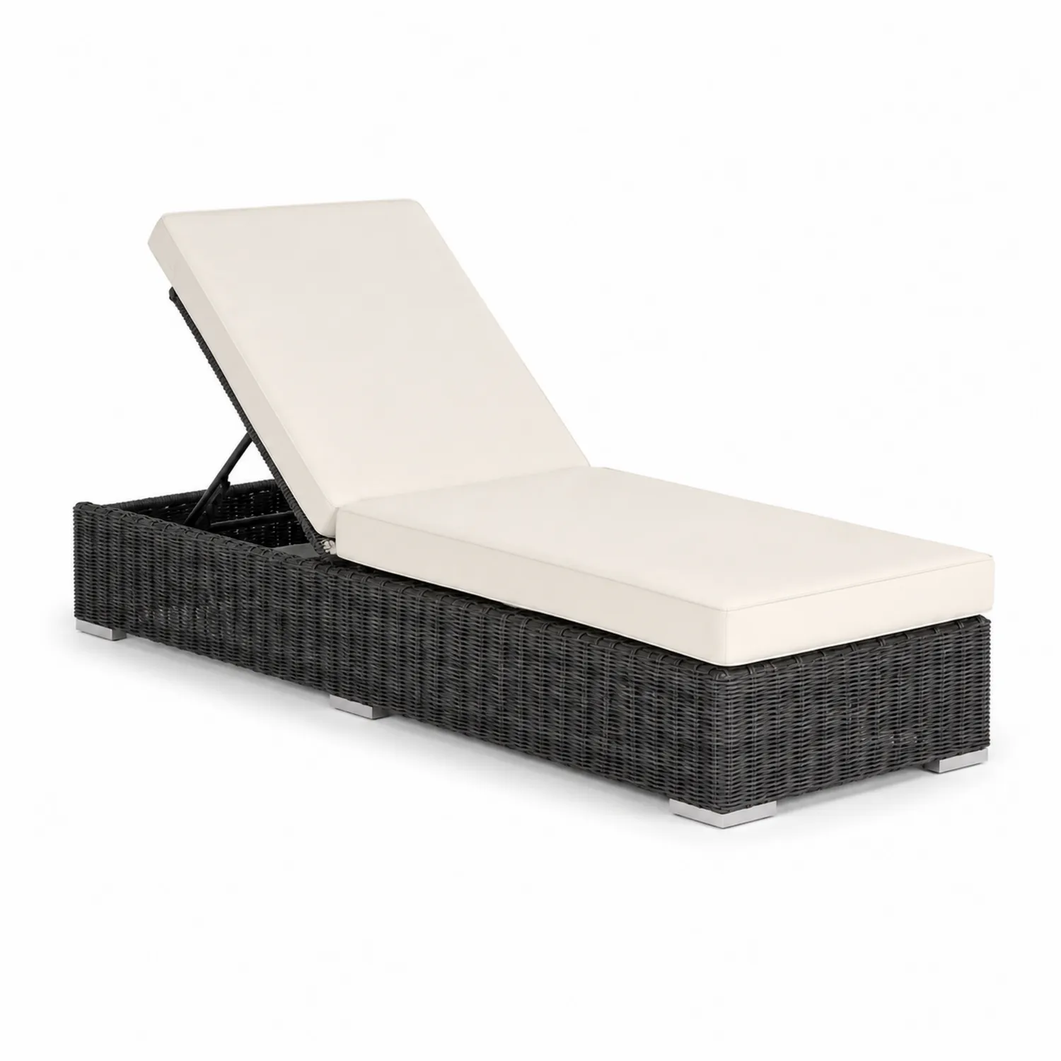Lettino prendisole in rattan regolabile con cuscino bianco-Veltrivoqor