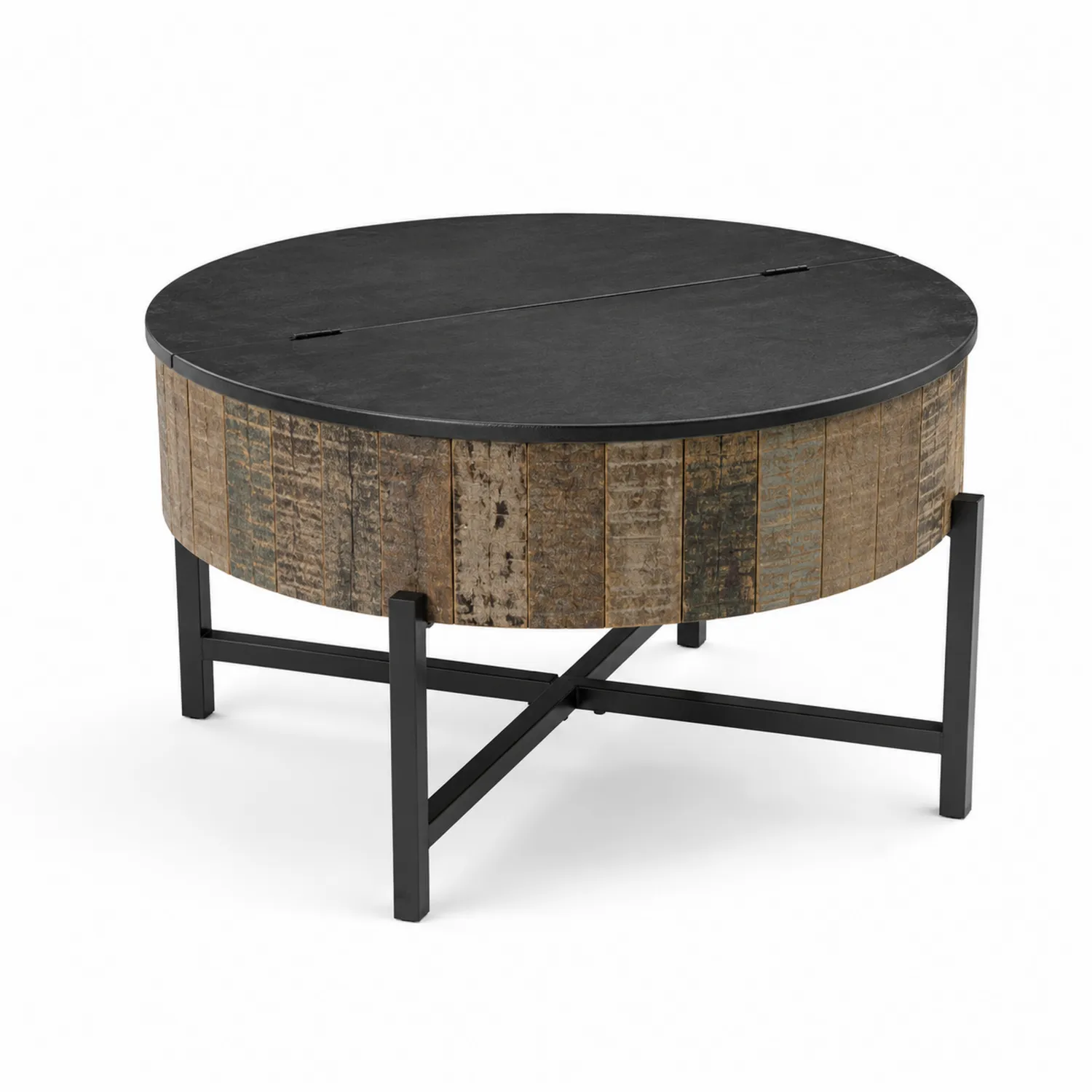 Tavolino rotondo in legno e metallo nero Ø80cm-Veltrivoqor