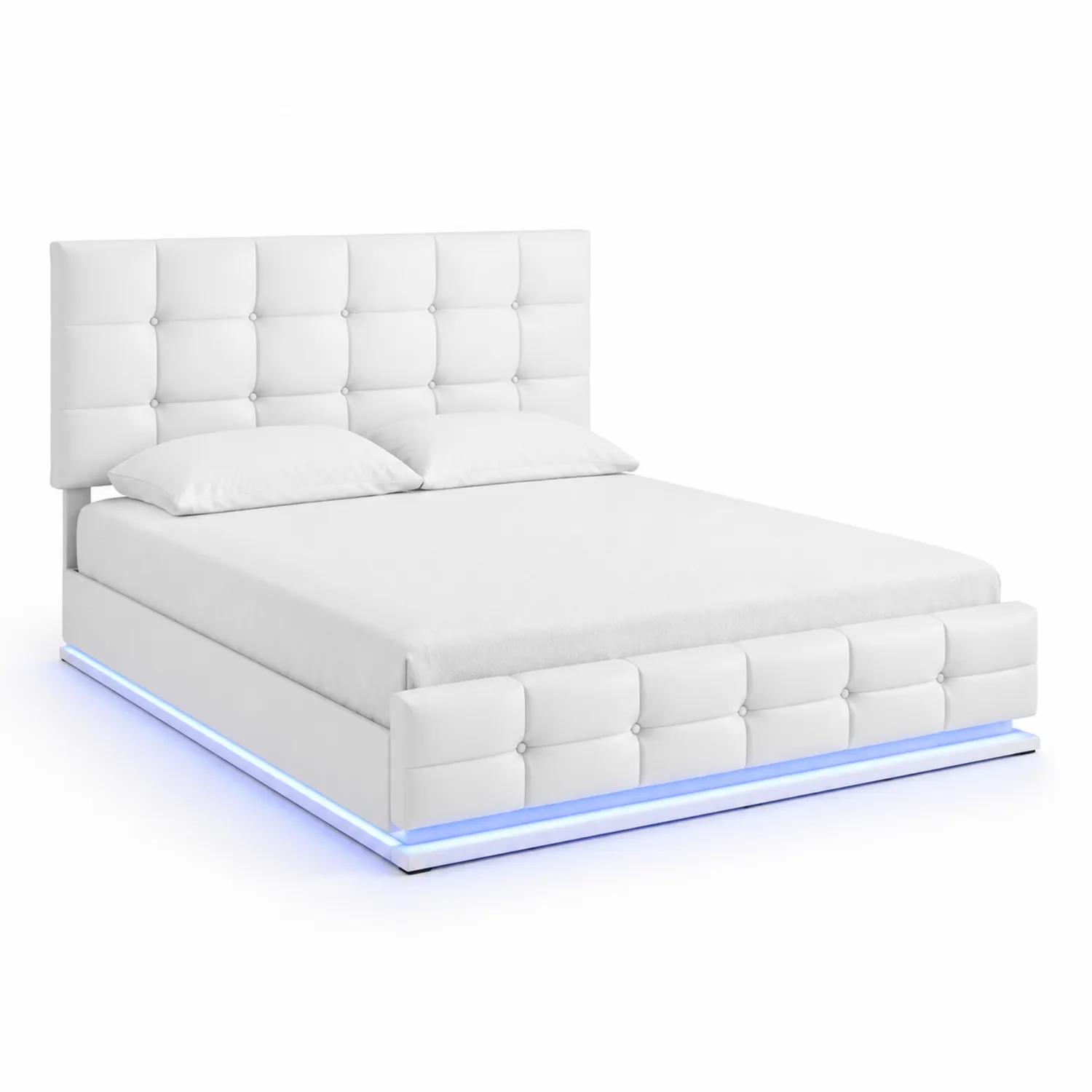 Letto Matrimoniale in Pelle Sintetica Bianca con LED-Veltrivoqor