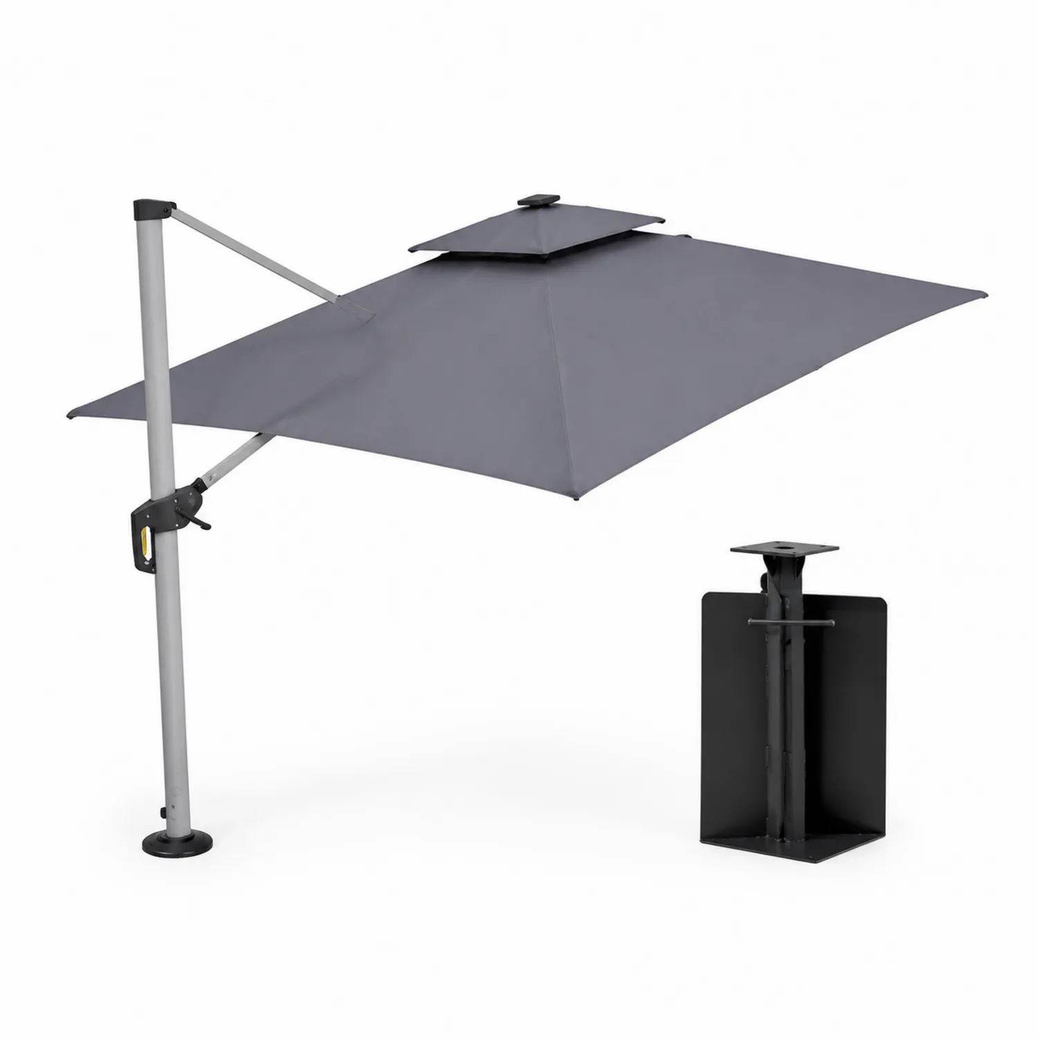 Ombrellone a braccio laterale quadrato 300x300 cm alluminio poliestere Grigio-Veltrivoqor