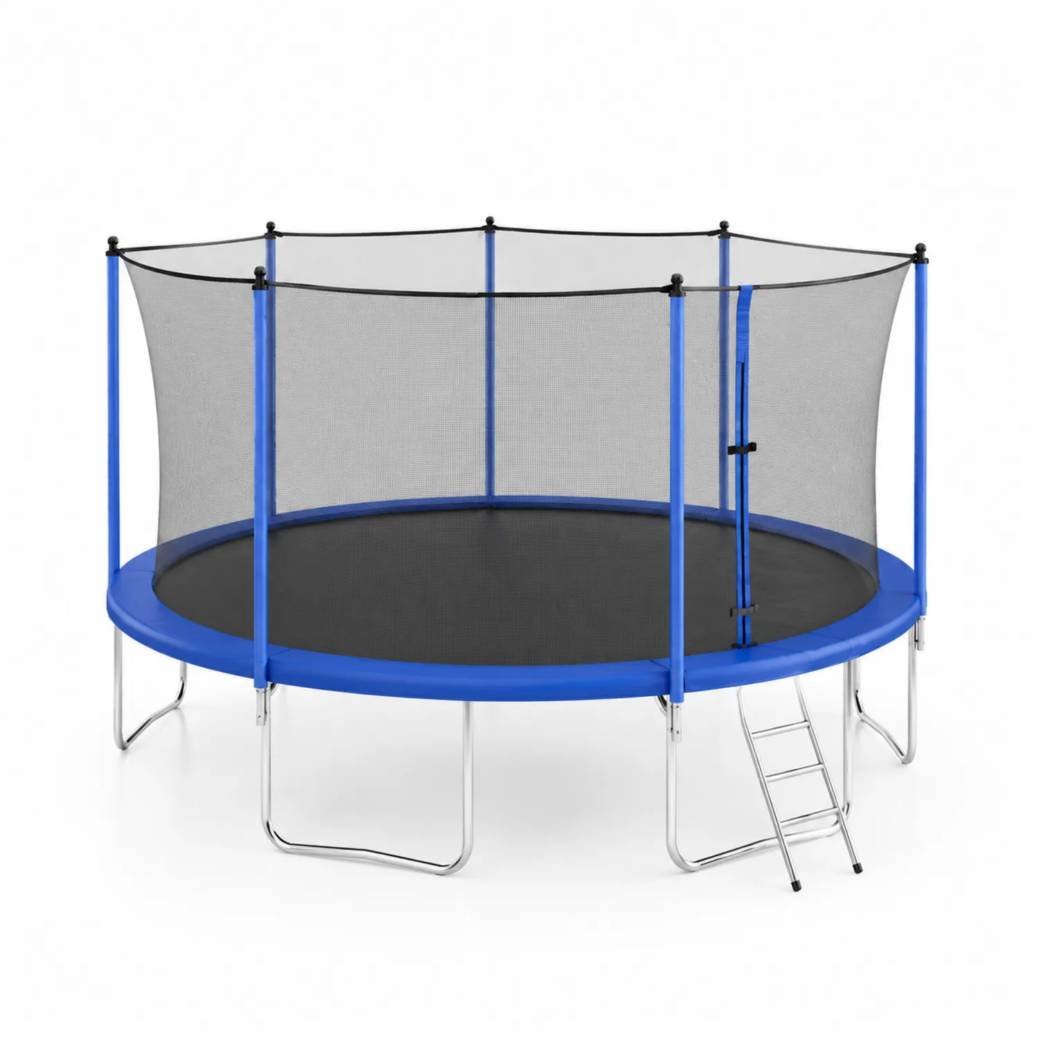 Trampolino Ø 305 cm in Acciaio con Rete di Sicurezza e Scala Blu-Veltrivoqor