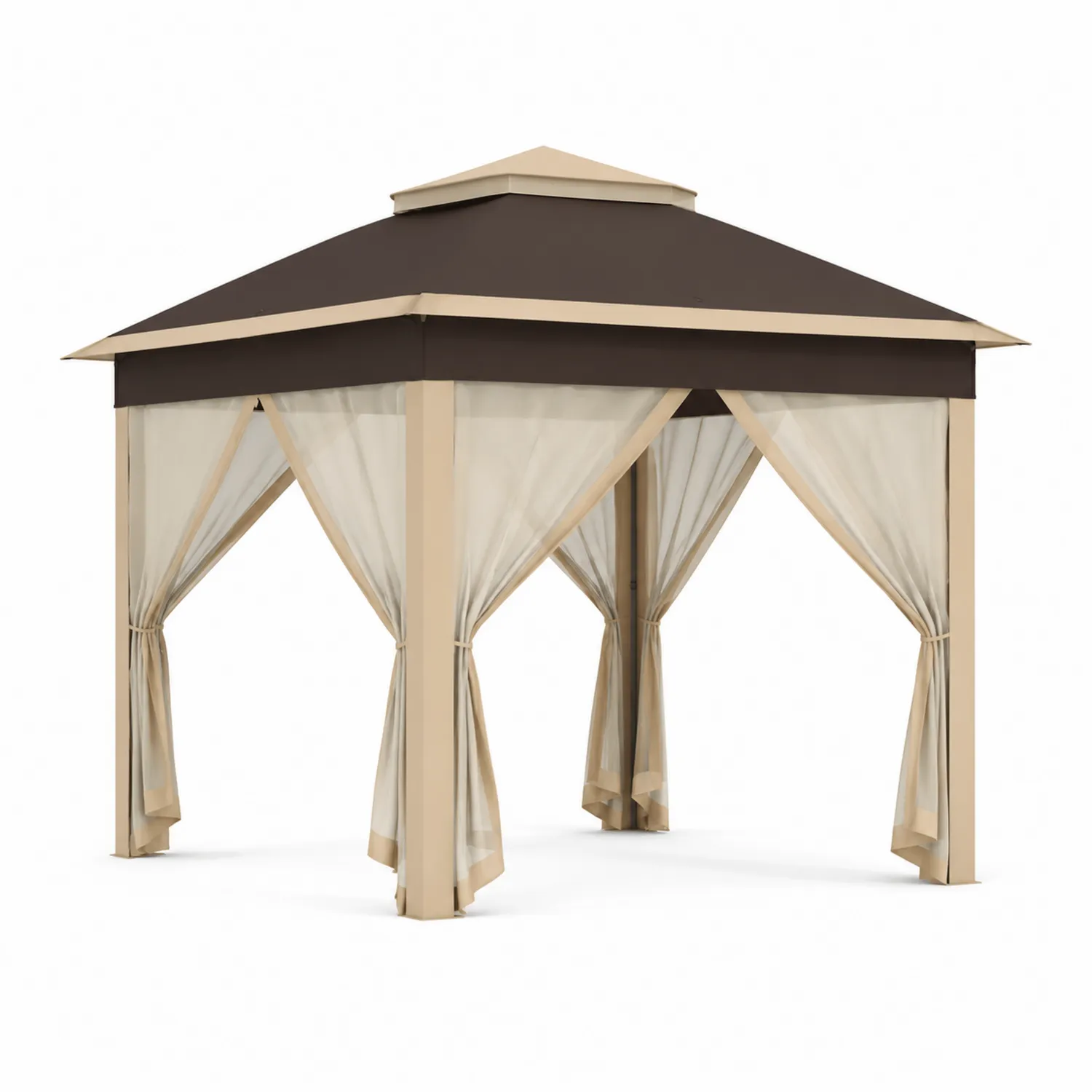 Gazebo da Giardino in Acciaio e Poliestere 3x3 m Beige e Marrone-Veltrivoqor