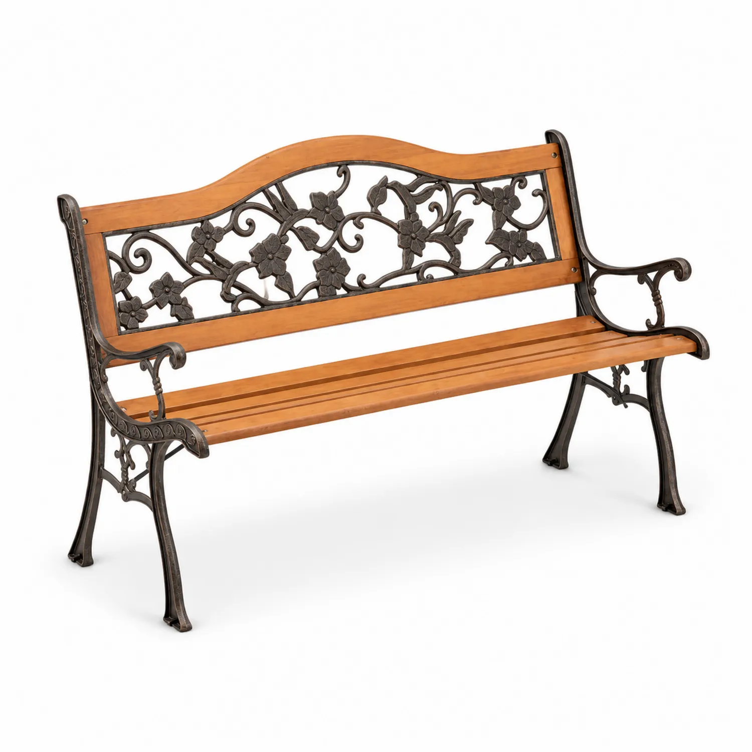 Panchina in Legno e Ghisa con Schienale Decorativo-Veltrivoqor