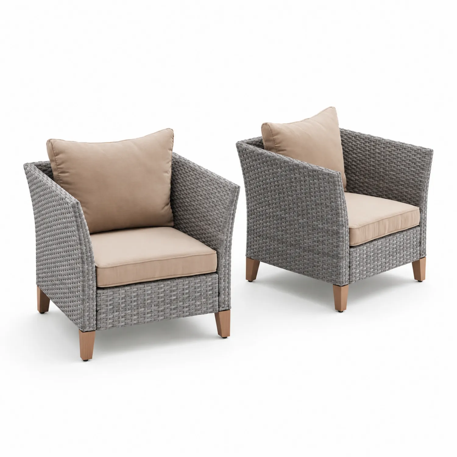 Set di 2 Poltrone da Esterno in Rattan con Cuscini Beige-Veltrivoqor
