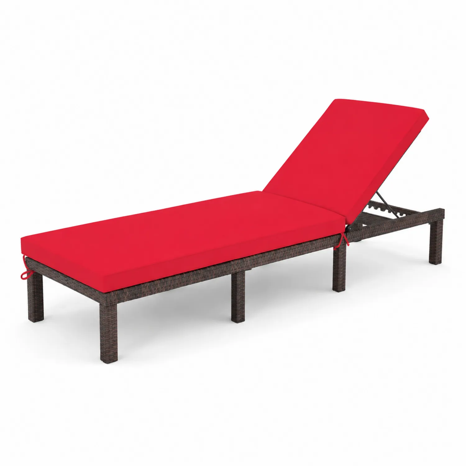 Lettino da esterno in rattan con cuscino rosso-Veltrivoqor