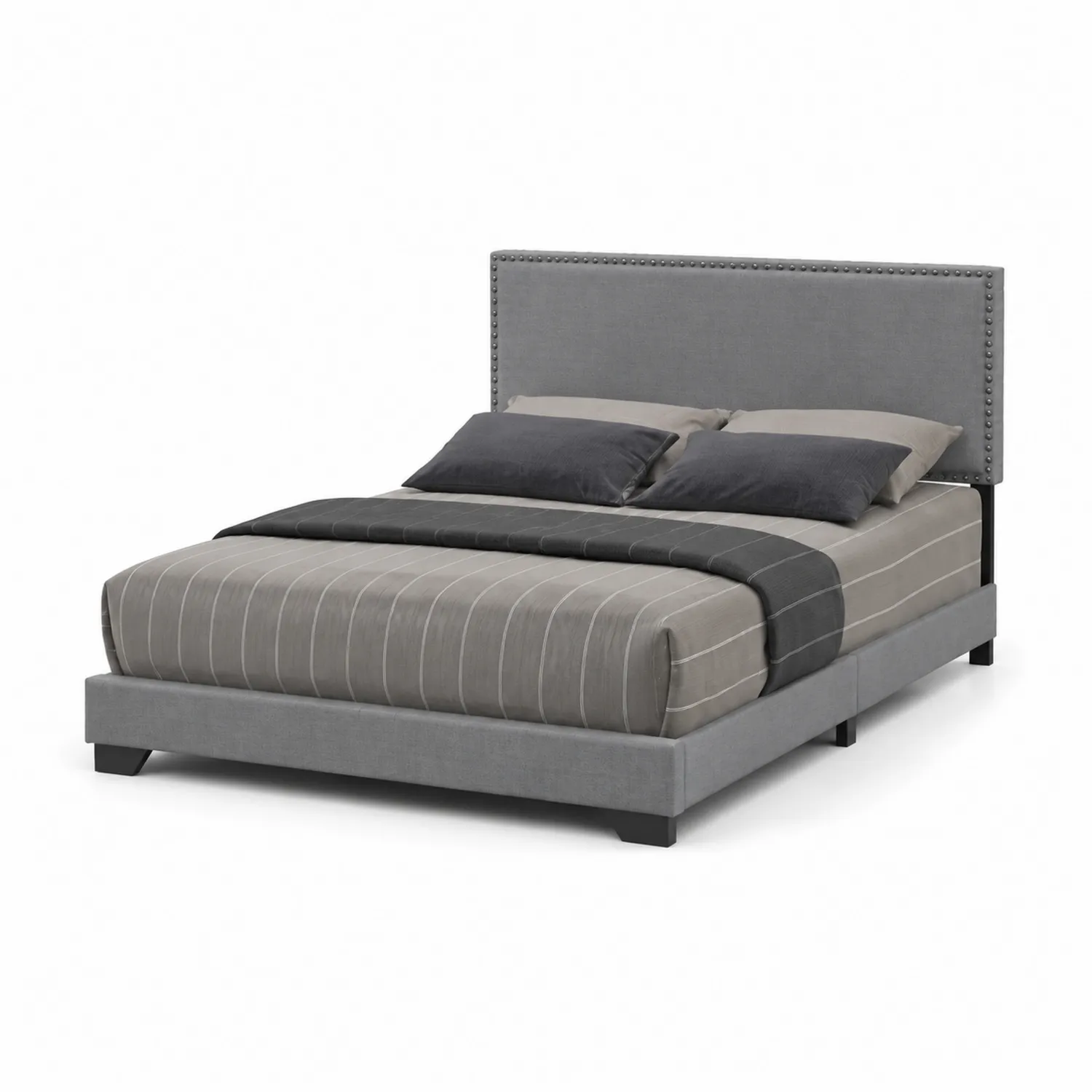 Letto matrimoniale in legno e tessuto grigio 160x200 cm-Veltrivoqor