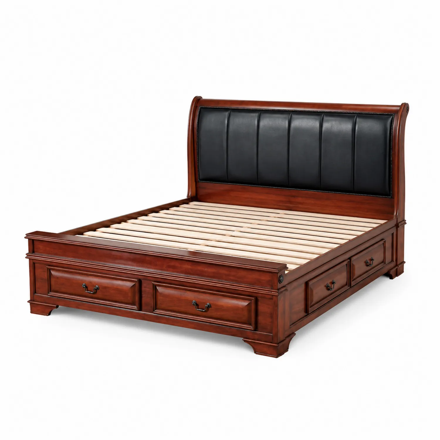 Letto matrimoniale in legno con testiera in ecopelle nera-Veltrivoqor