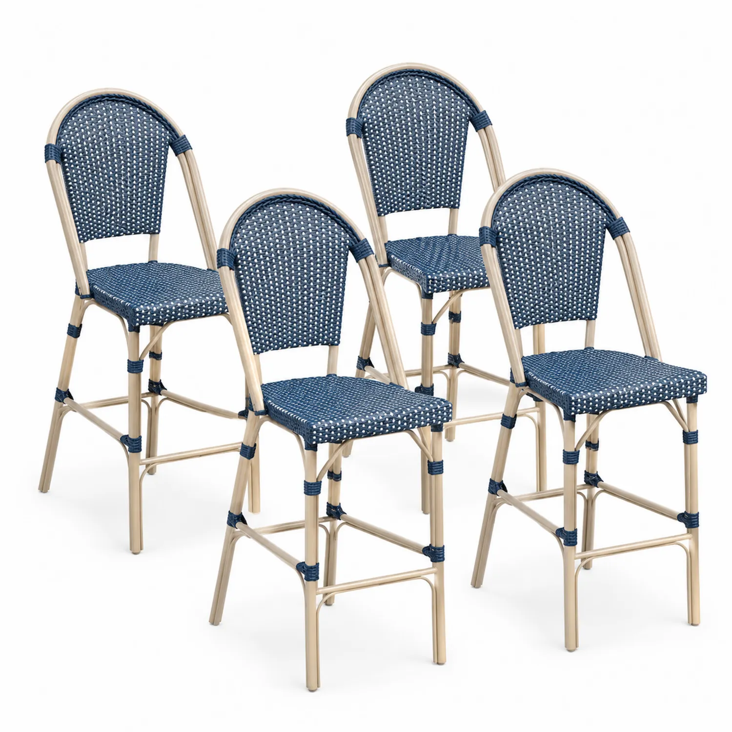 Set di Sgabelli da Bar in Rattan Sintetico Blu, Set da 4-Veltrivoqor