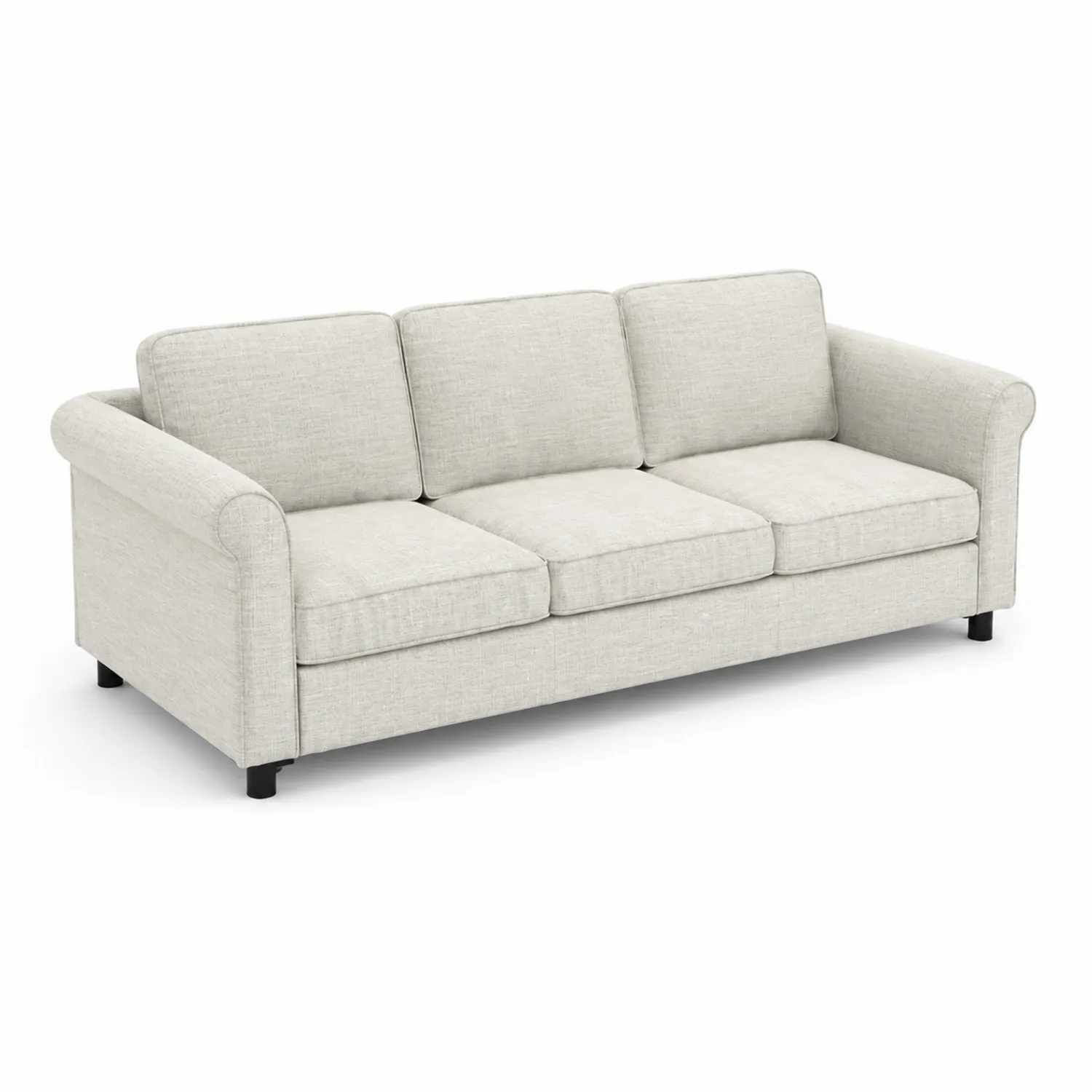 Divano a 3 posti in tessuto beige con struttura in legno-Veltrivoqor