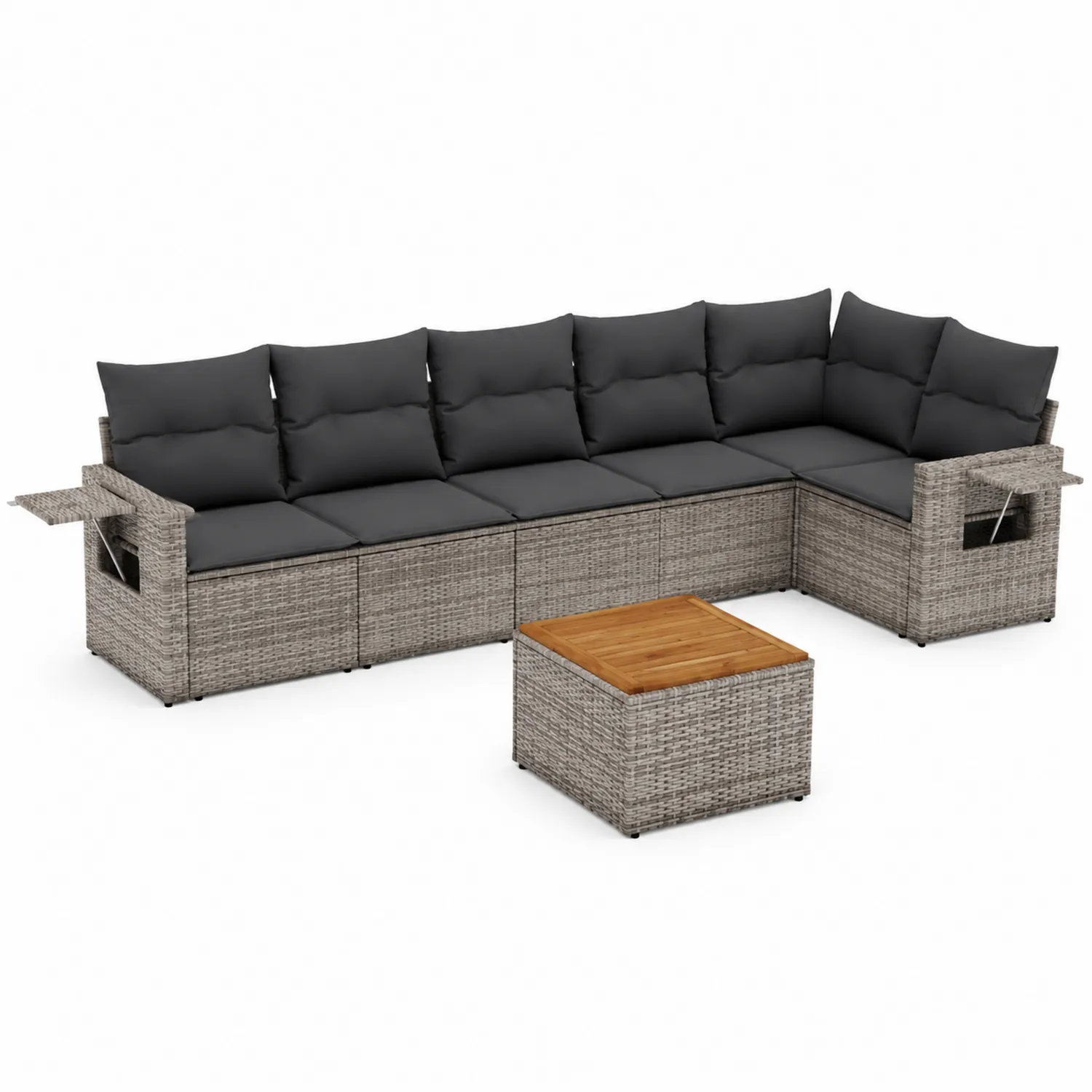 Set Divano Angolare in Rattan con Tavolino e Cuscini Grigi-Veltrivoqor