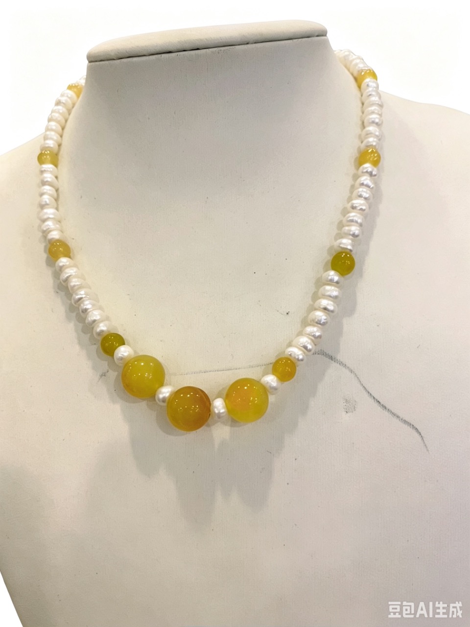 Golden Halo Linked Pearls--Handmade Baroque Pearl Necklace with Golden Chalcedony & Jadeite-Yasvitti Pearl Jewelry