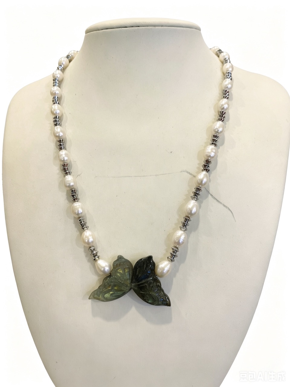 Butterfly’s Glimmer & Pearls-- AAAAA+ 6*8mm Natural freshwater pearl necklace with 21*37 butterfly labradorite-Yasvitti Pearl Jewelry