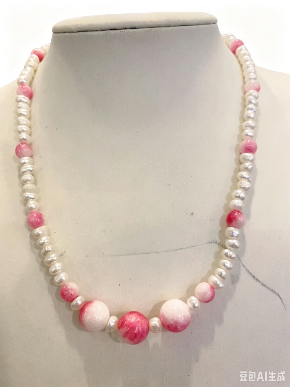 Peach Blossom Linked Pearls--Handmade Baroque Pearl Necklace with Peach Blossom Jade-Yasvitti Pearl Jewelry