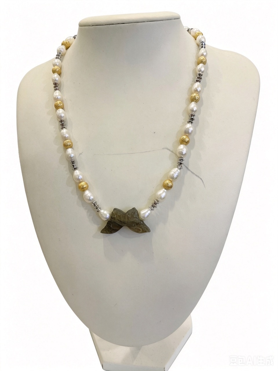 Butterfly’s Shadow & Starfall Pearls-- AAAAA+ 6*8mm Natural freshwater pearl necklace with 16*30 butterfly labradorite-Yasvitti Pearl Jewelry