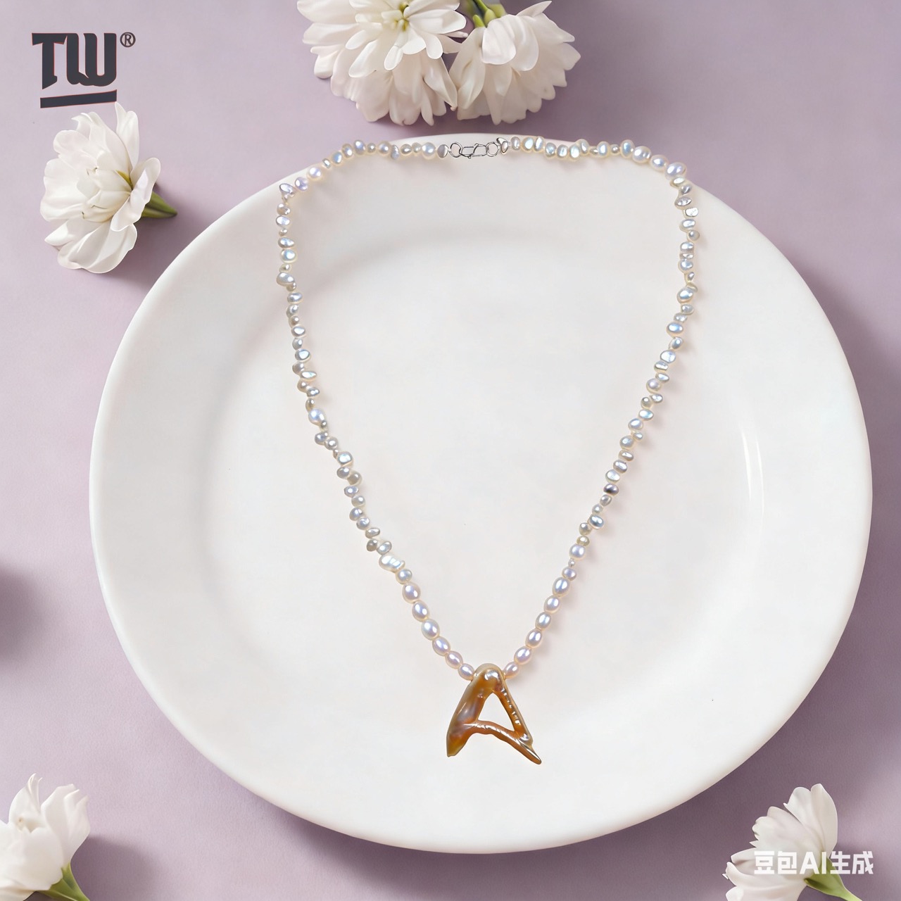 Lavender Sunset A Baroque Choker--AAAAA+ Lavender Baroque Initial Pearl Necklace | 925 Sterling Silver Buckle