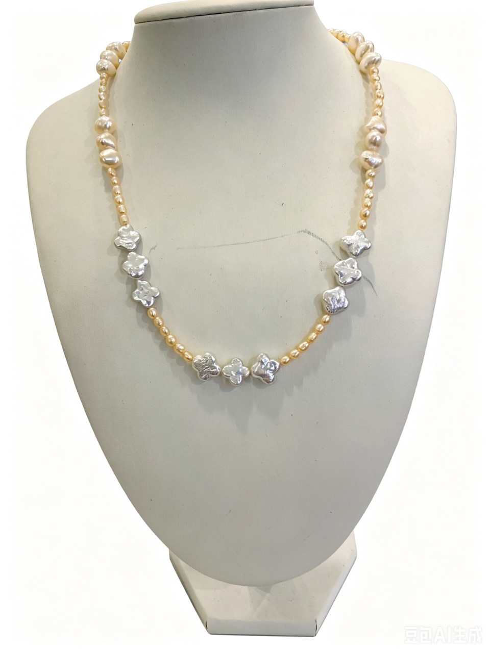 Nine-Leaf Flower Chimes--Handmade Pink-Gold Baroque Pearl Necklace with Nine Four-Leaf Clovers-Yasvitti Pearl Jewelry